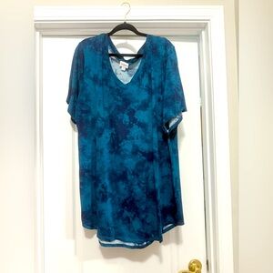 LuLaRoe 2XL Blue Tie-Dye V-Neck Morgan Tunic